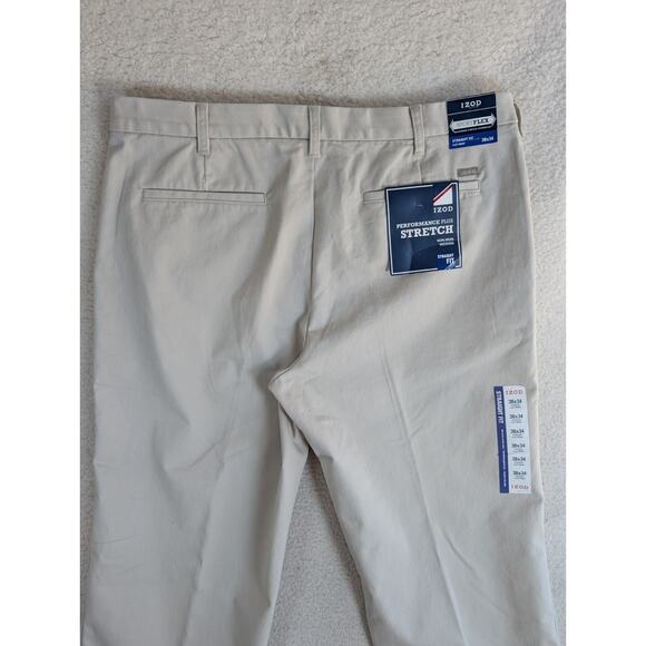 NEW Izod Sportflex Pants Mens 38x34 Cream Performance Plus Stretch - Picture 13 of 16